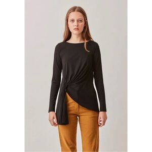 COS Black Asymmetrical Gathered Hem Boatneck Top size Medium NWOT